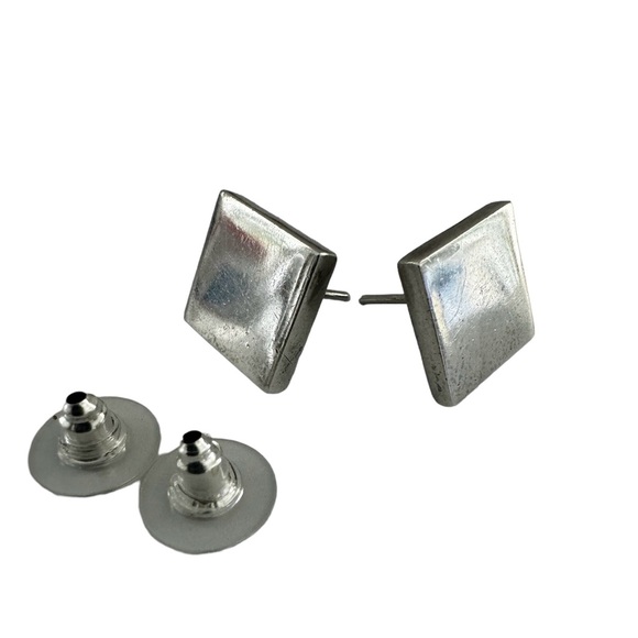 Vintage Taxco Earrings Sterling Silver 925 TS-22 Squared Mexico Post Stud 9.5g - Picture 3 of 12